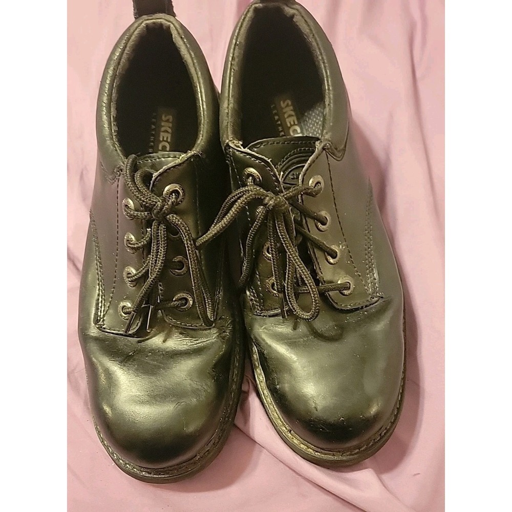 Skechers Shoes Men's 11 Chunky Lug Sole Black Leather Lace Up Oxford 60997